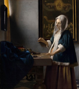 vermeer vrouw met weegschaal Miniatuur